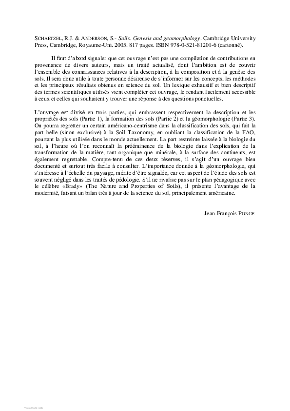 (PDF) Soils genesis and geomorphology. Par Randall Schaetzl & Michael