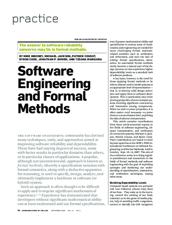 (PDF) Software engineering and formal methods