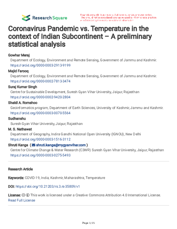 (PDF) Coronavirus Pandemic vs. Temperature in the context of Indian ...