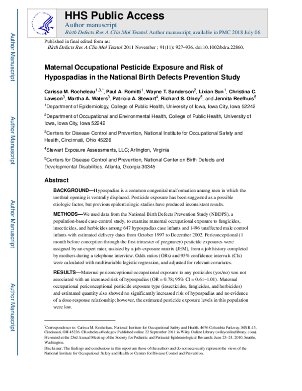 (PDF) Maternal occupational pesticide exposure and risk of hypospadias ...