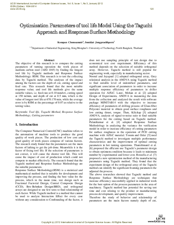 (PDF) Optimization Parameters of tool life Model Using the Taguchi ...