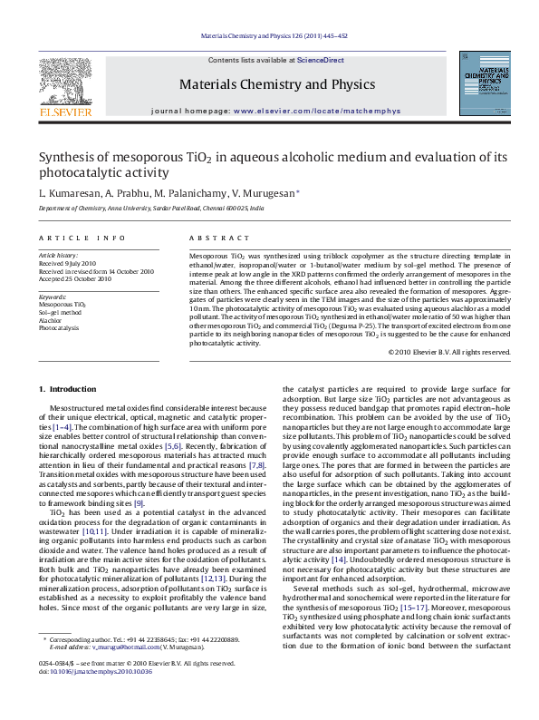 (PDF) Synthesis of mesoporous TiO2 in aqueous alcoholic medium and ...