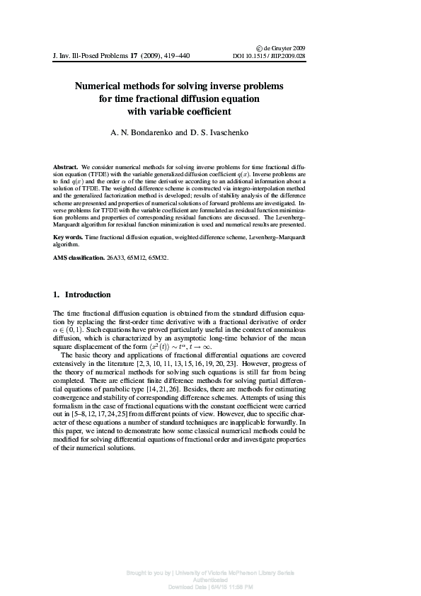 (PDF) Numerical methods for solving inverse problems for time ...