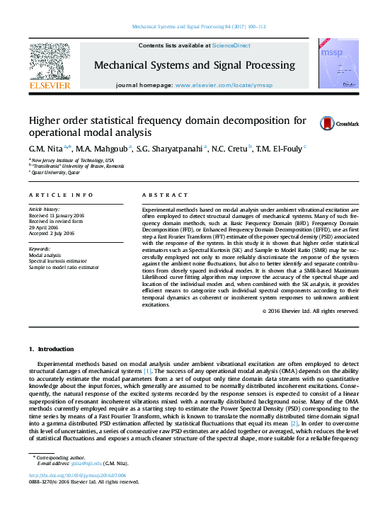 (PDF) Higher order statistical frequency domain decomposition for ...