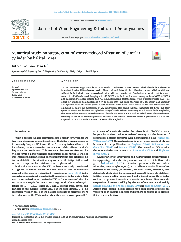 (PDF) Numerical study on the suppression of the vortex-induced ...