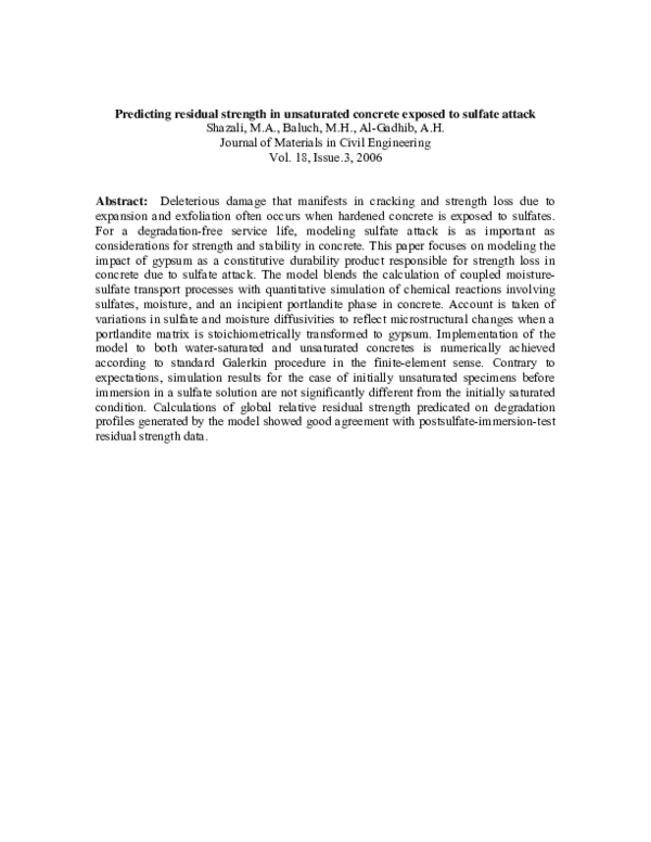 (PDF) Predicting Residual Strength in Unsaturated Concrete Exposed to ...