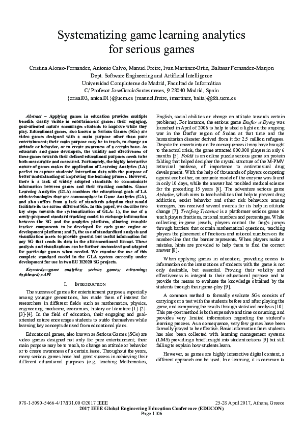 (PDF) Systematizing game learning analytics for serious games