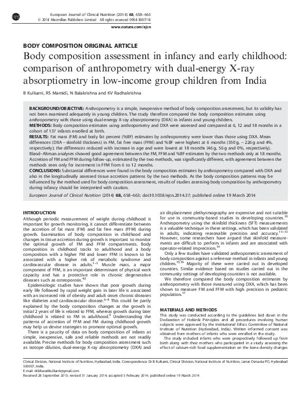 (PDF) Body composition assessment in infancy and early childhood ...
