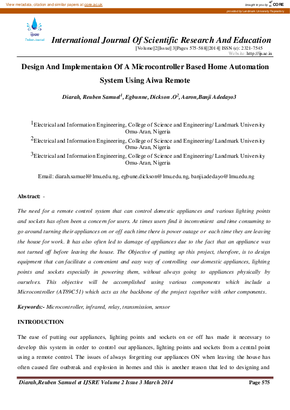 (PDF) Design And Implementaion Of A Microcontroller Based Home ...