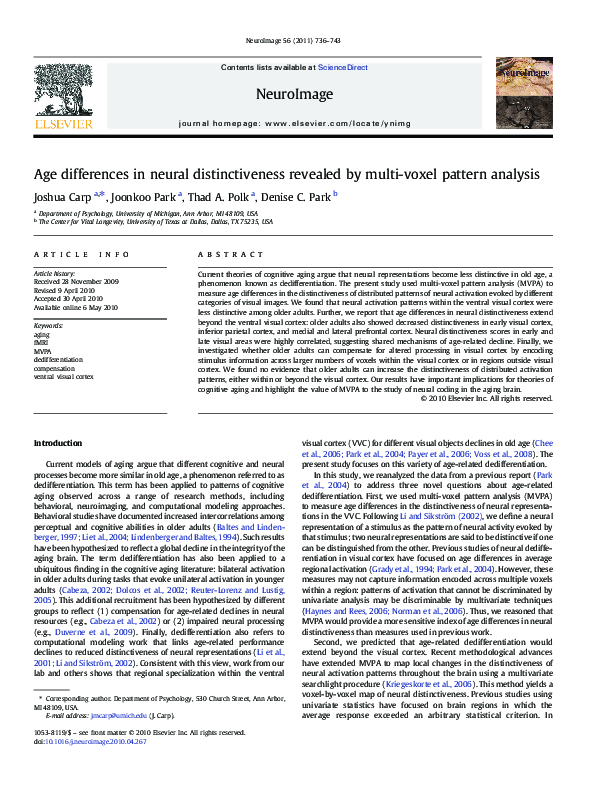 (PDF) Age differences in neural distinctiveness revealed by multi-voxel ...