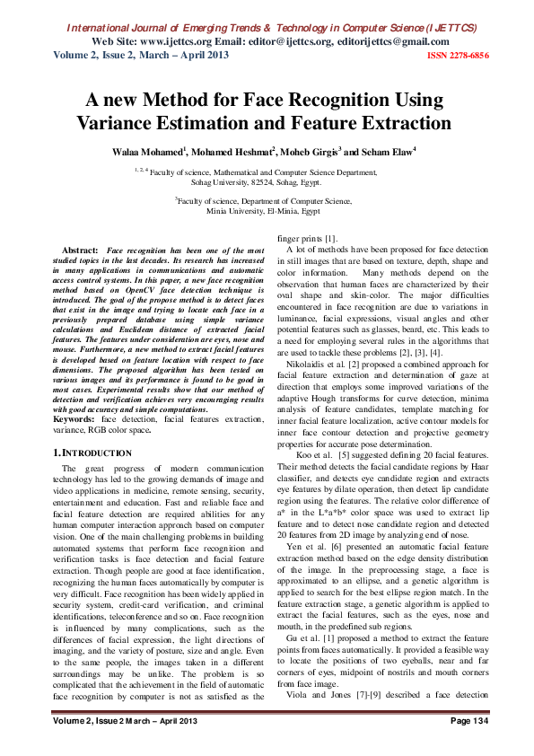 (PDF) A new Method for Face Recognition Using Variance Estimation and ...