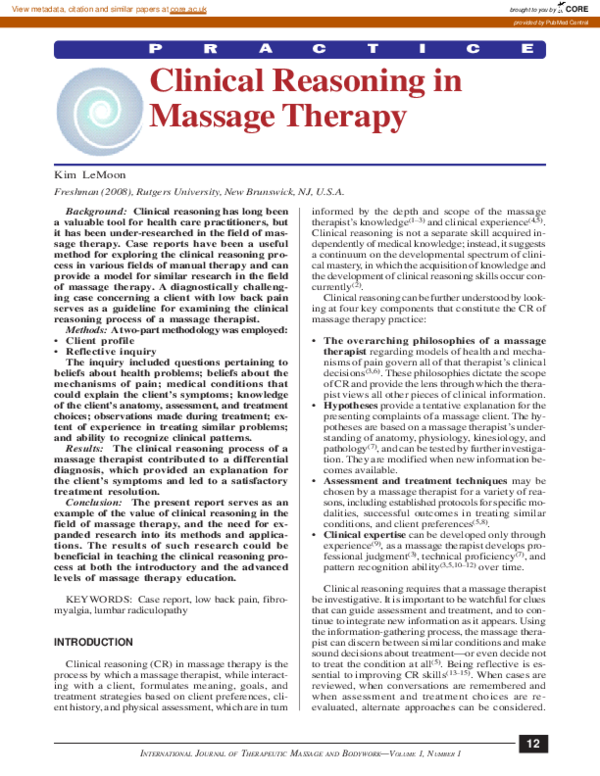(PDF) Clinical Reasoning in Massage Therapy Kim LeMoon Academia.edu