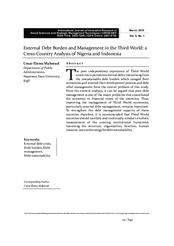 (PDF) External Debt Burden and Management in the Third World : a Cross ...