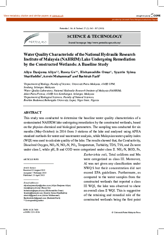 (PDF) Water quality characteristic of the National Hydraulic Research