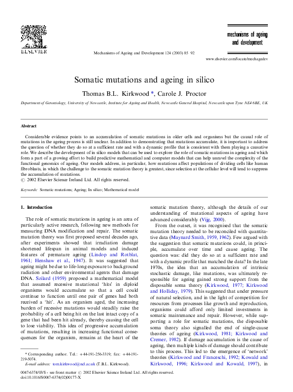 (PDF) Somatic mutations and ageing in silico