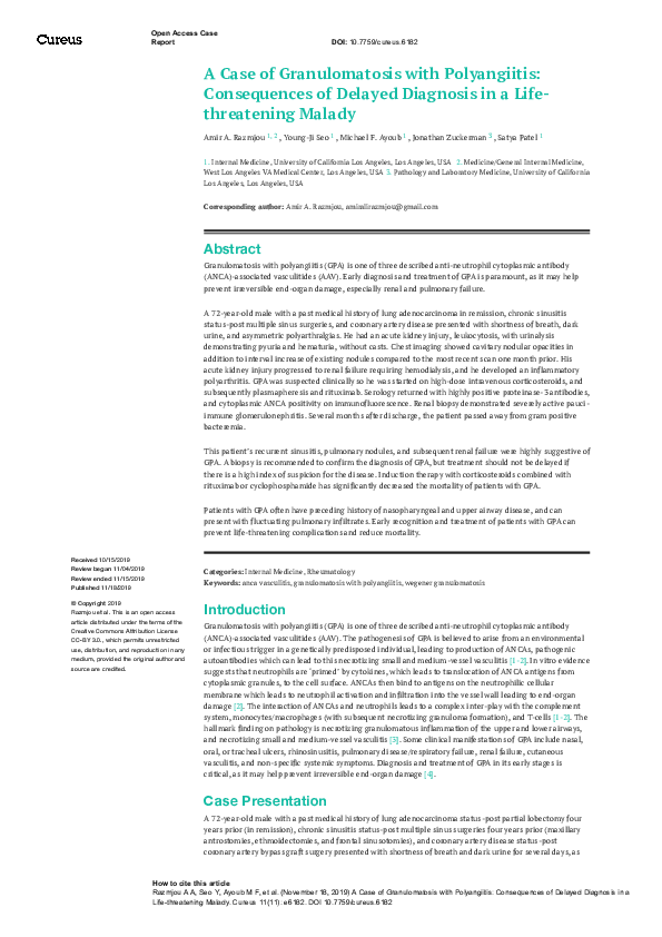 (PDF) A Case of Granulomatosis with Polyangiitis: Consequences of ...