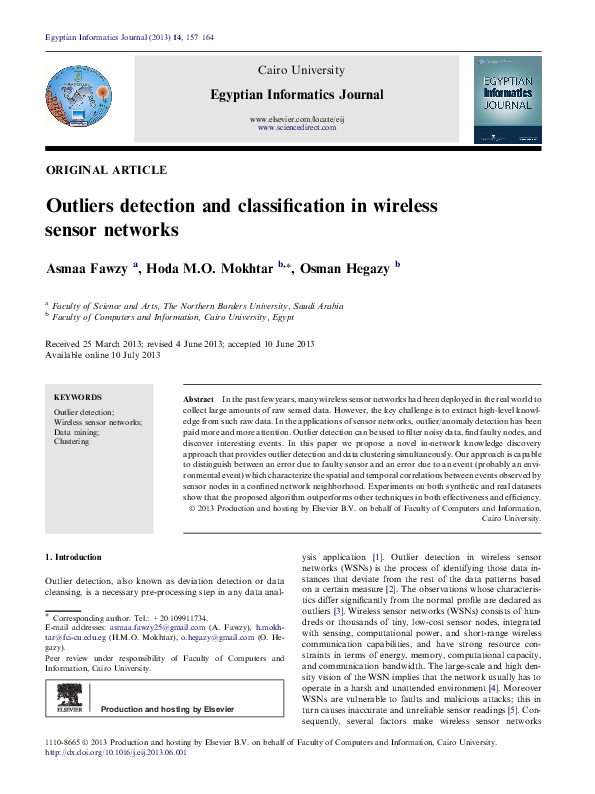(PDF) Outliers detection and classification in wireless sensor networks