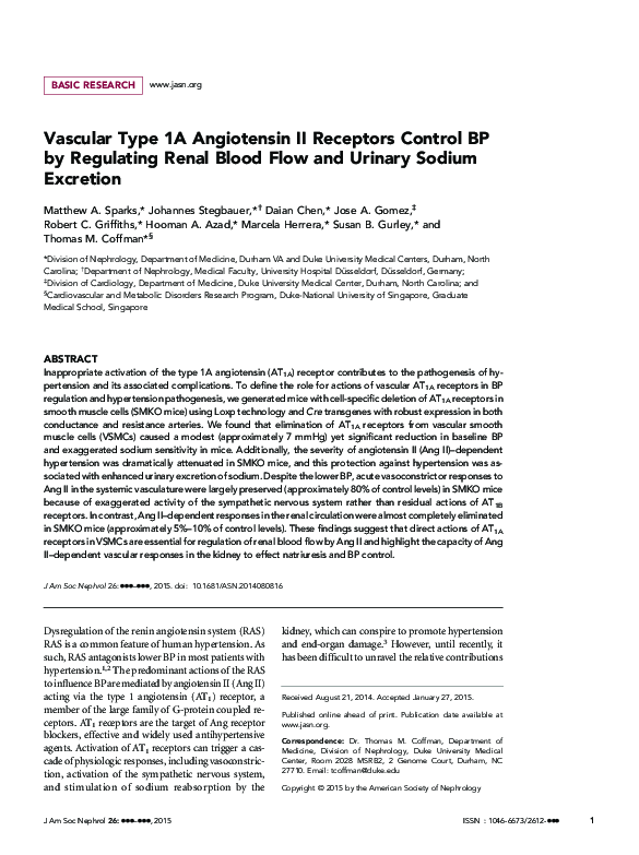 (PDF) Vascular Type 1A Angiotensin II Receptors Control BP by ...