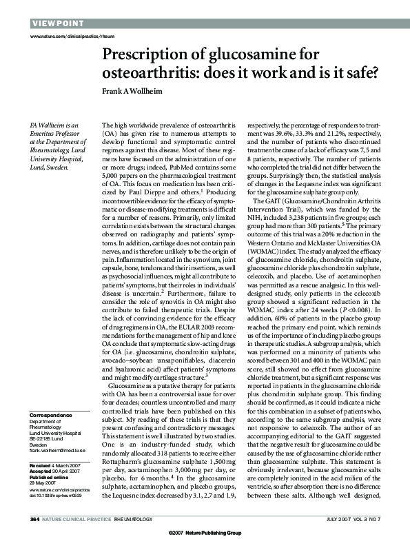 (PDF) Prescription of glucosamine for osteoarthritis does it work and