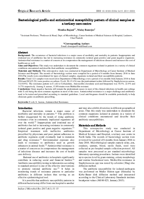 (PDF) Bacteriological profile and antimicrobial susceptibility pattern ...