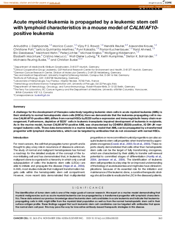 (PDF) Acute myeloid leukemia is propagated by a leukemic stem cell with ...
