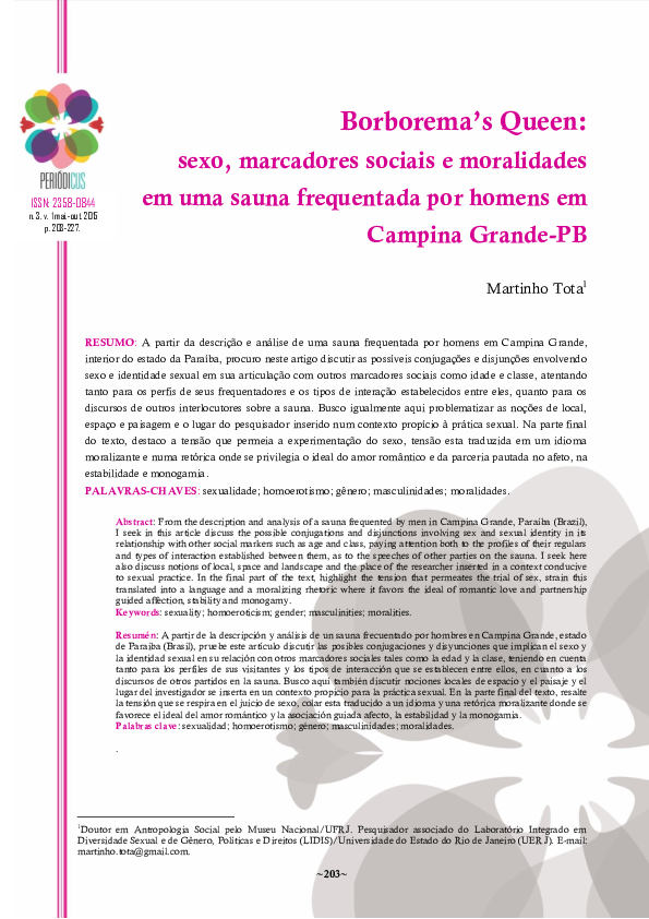  PDF Borborema s Queen Sexo Marcadores Sociais E Moralidades Em Uma Sauna Frequentada Por 