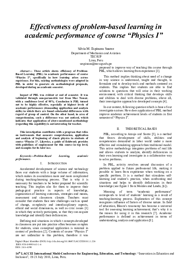 (PDF) Effectiveness of Problem-Based Learning in the Academic ...