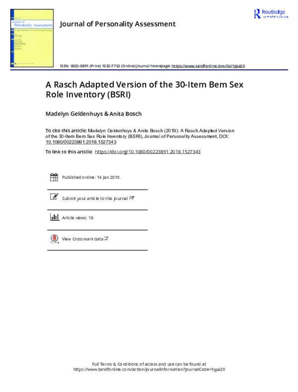 (PDF) A Rasch Adapted Version of the 30-Item Bem Sex Role Inventory (BSRI)