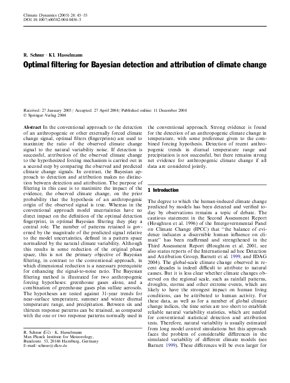 (PDF) Optimal filtering for Bayesian detection and attribution of ...