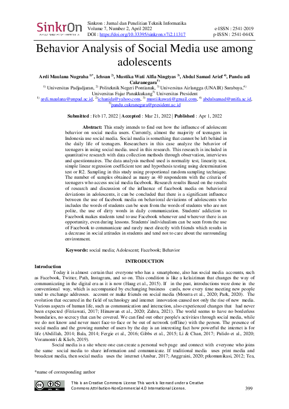(PDF) Behavior Analysis of Social Media Use Among Adolescents