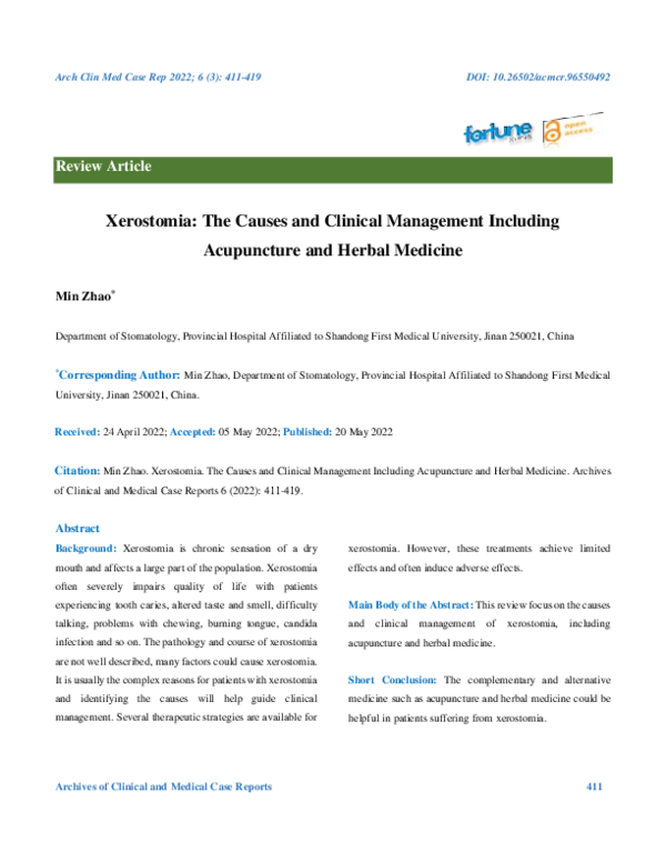 (PDF) Xerostomia The Causes and Clinical Management Including Acupuncture and Herbal Medicine