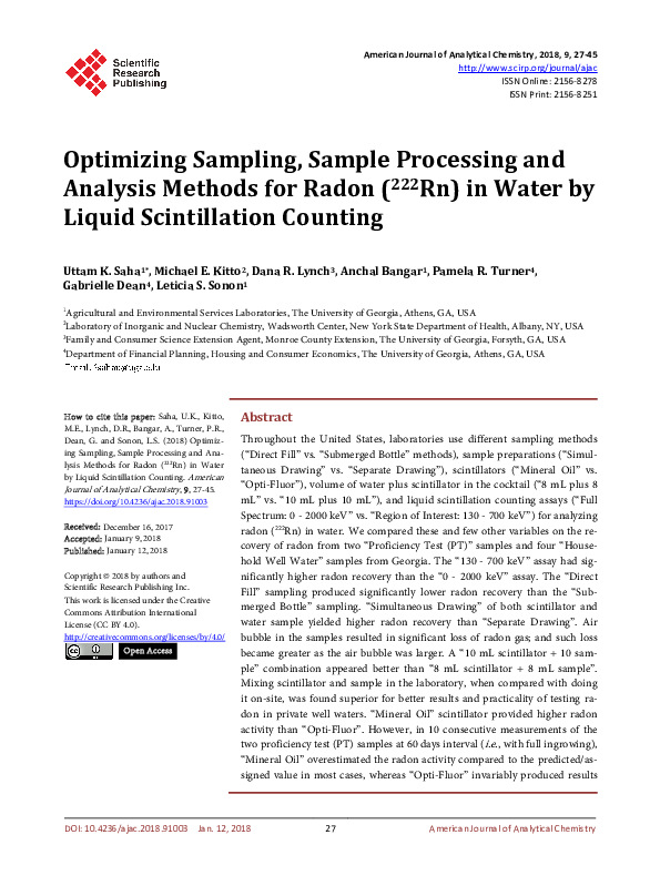 (PDF) Optimizing Sampling, Sample Processing and Analysis Methods for