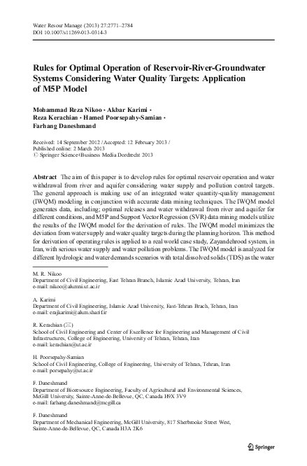 (PDF) Rules for Optimal Operation of Reservoir-River-Groundwater ...