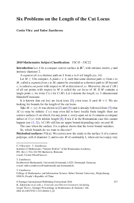 (PDF) Six Problems on the Length of the Cut Locus