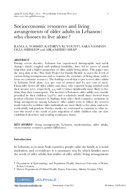 (PDF) Socioeconomic resources and living arrangements of older adults ...