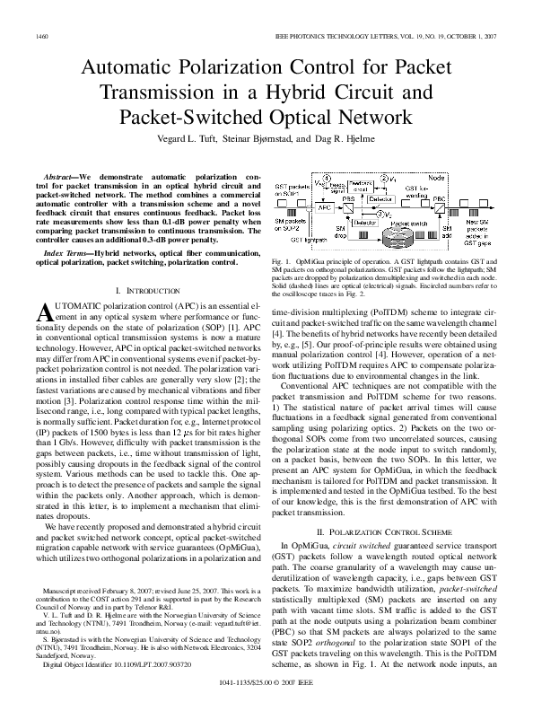 (PDF) Automatic Polarization Control for Packet Transmission in a ...