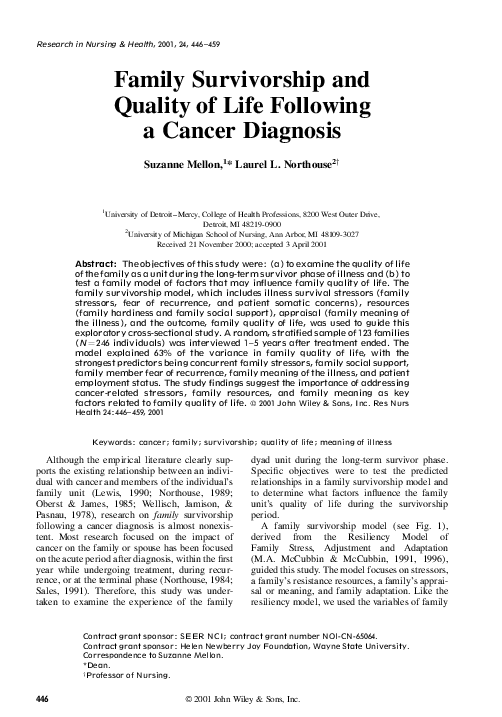 (PDF) Family survivorship and quality of life following a cancer diagnosis
