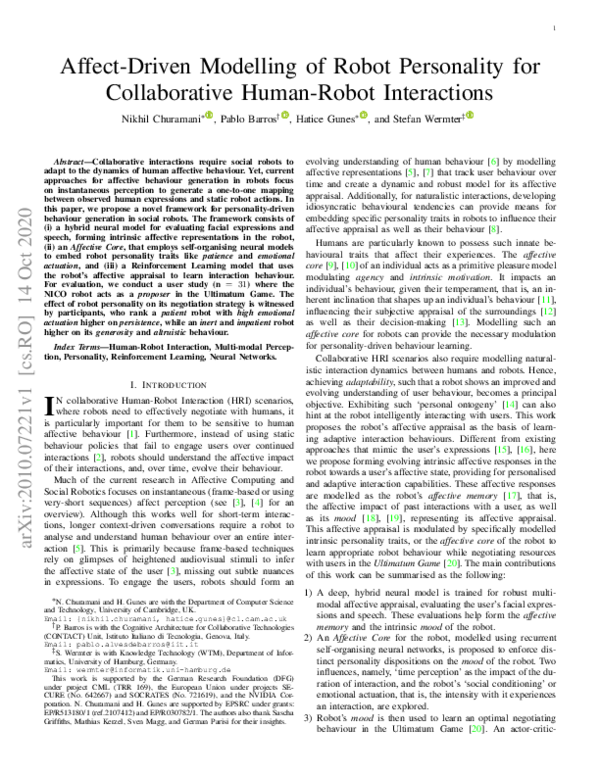 (PDF) Affect-Driven Modelling of Robot Personality for Collaborative ...