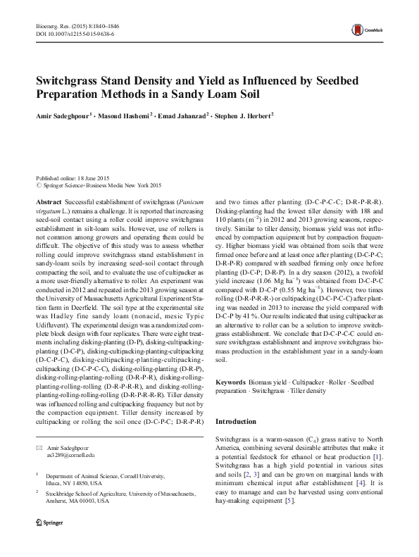 (PDF) Switchgrass Stand Density and Yield as Influenced by Seedbed ...