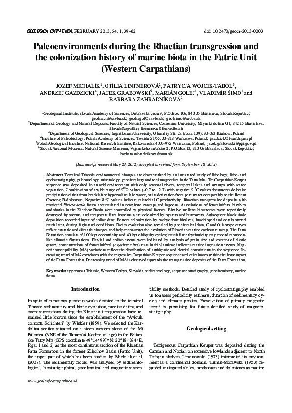 (PDF) Paleoenvironments during the Rhaetian transgression and the ...