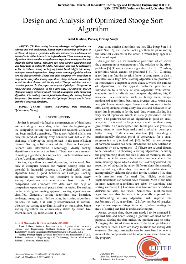 (PDF) Design and Analysis of Optimized Stooge Sort Algorithm
