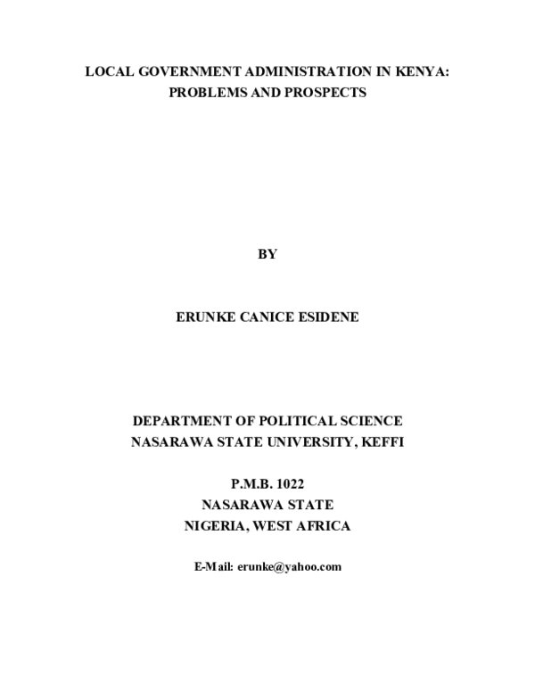 (DOC) LOCAL GOVERNMENT ADMINISTRATION IN KENYA: PROBLEMS AND PROSPECTS