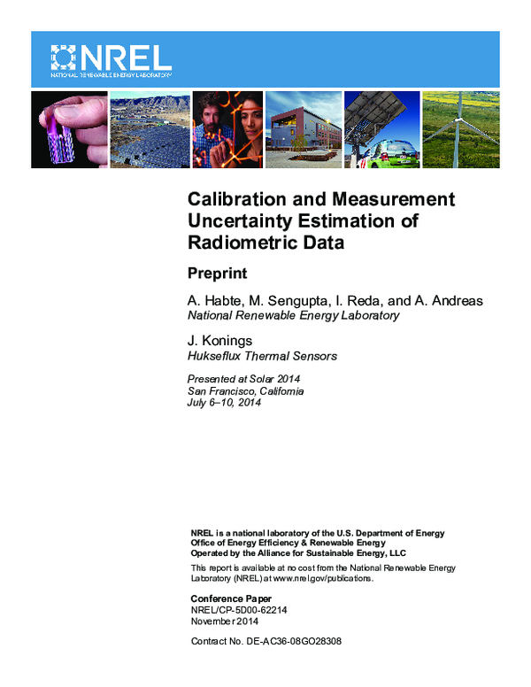 (PDF) Calibration and Measurement Uncertainty Estimation of Radiometric ...