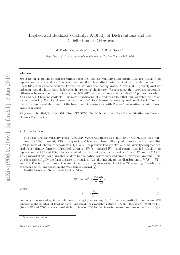 (PDF) Implied and realized volatility: A study of distributions and the ...