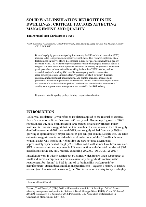 (PDF) Solid Wall Insulation Retrofit in Uk Dwellings: Critical Factors ...