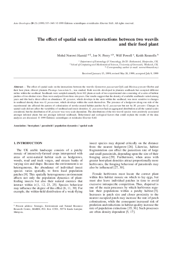 (PDF) The effect of spatial scale on interactions between two weevils ...