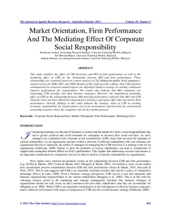 (PDF) Market Orientation, Firm Performance And The Mediating Effect Of ...