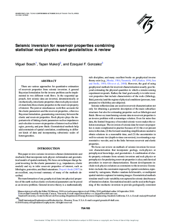 (PDF) Seismic inversion for reservoir properties combining statistical ...