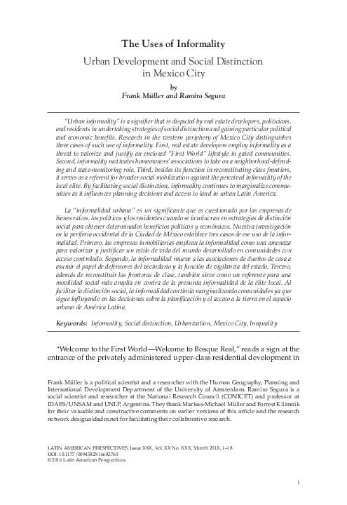 (PDF) The Uses of Informality: Urban Development and Social Distinction ...