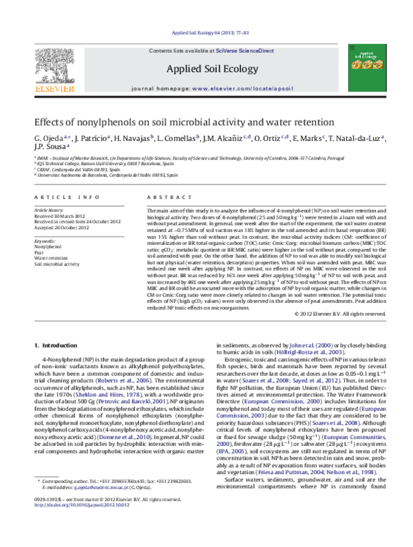 (PDF) Effects of nonylphenols on soil microbial activity and water ...